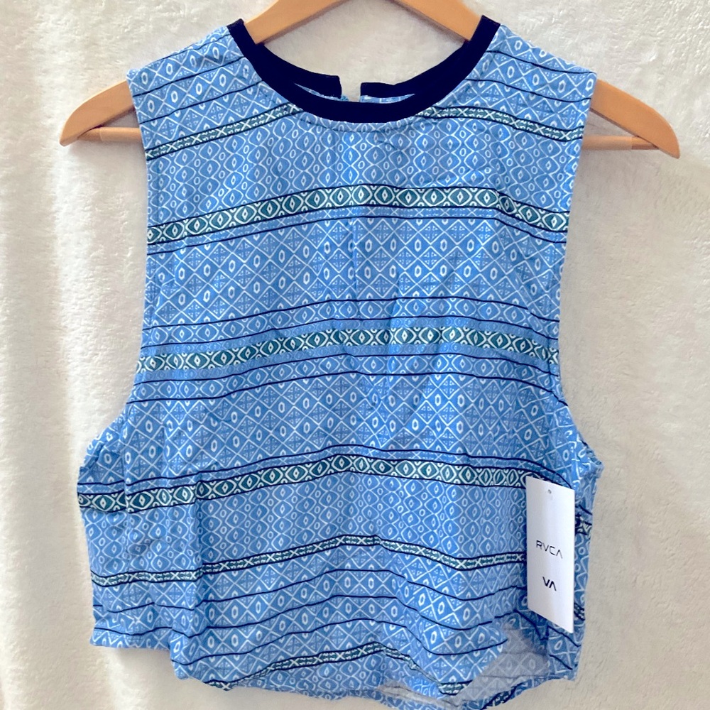 NWT RCVA Skate Blue Sleeveless Crop Muscle Tank Top